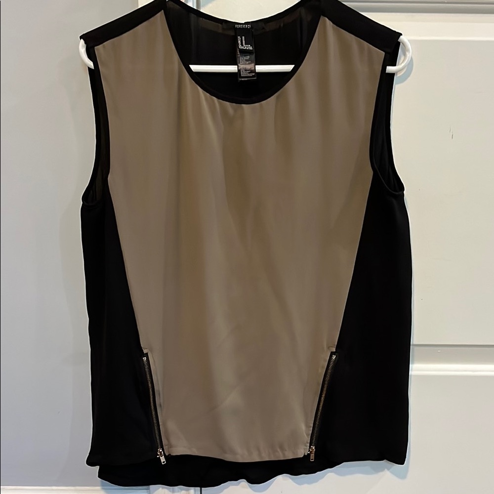 Forever 21 Tan and Cream Sleeveless Blouse